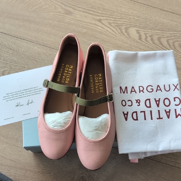 Margaux Shoes - Margaux Pink Flats with Green Strap